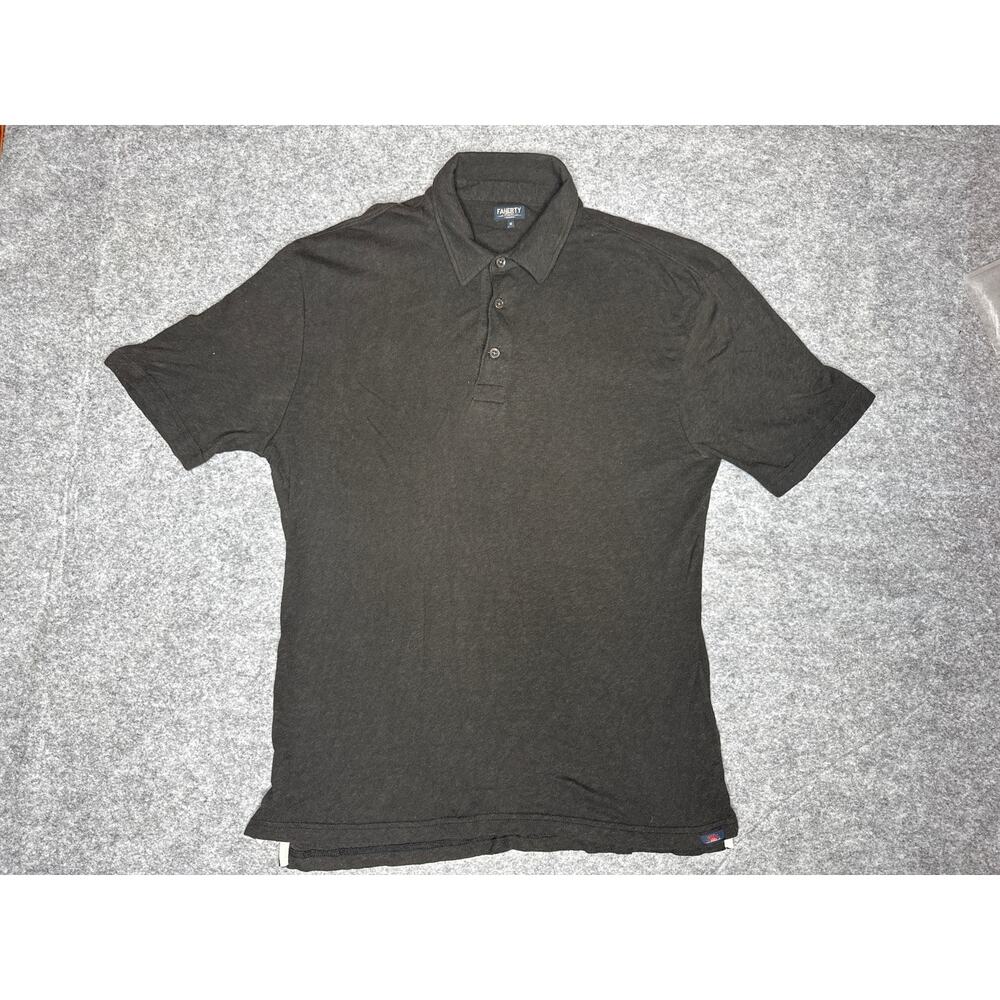 Faherty Reserve Polo Shirt Mens Medium Gray Short Sleeve Cotton Button